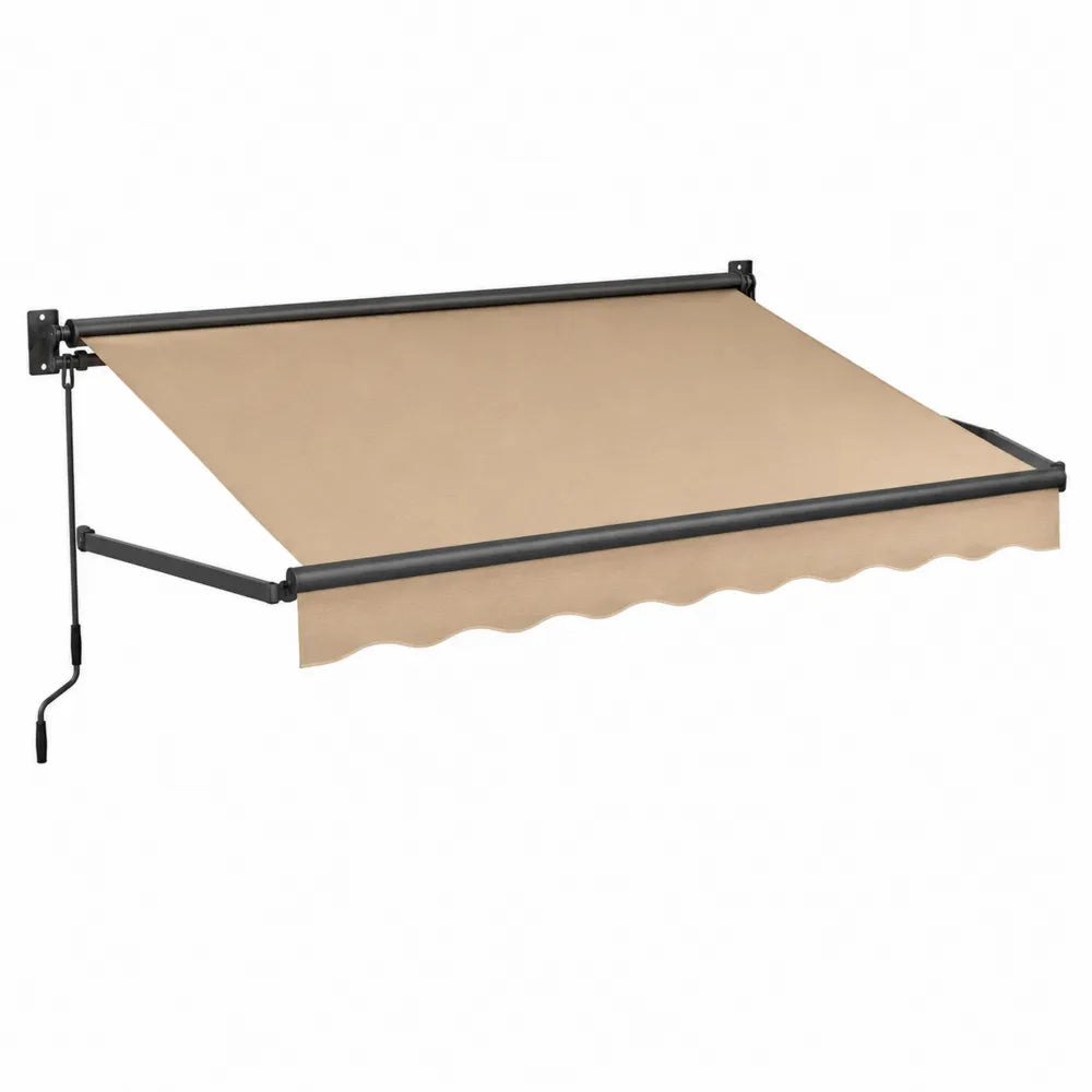 Store banne manuel rétractable 300 cm 250 cm toile polyester beige structure aluminium noir avec manivelle
