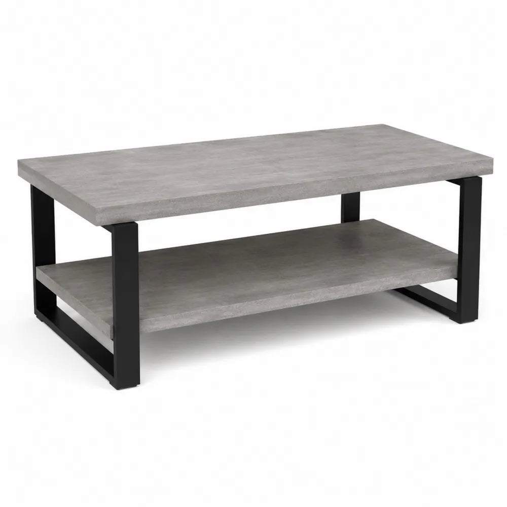 Table basse rectangulaire plateau effet pierre structure métal noir étagère de rangement MDF gris 120 cm 60 cm 45 cm