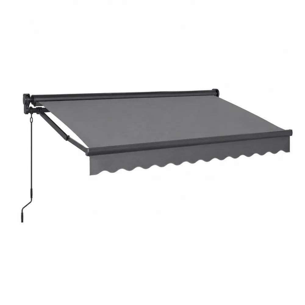 Store banne mural manuel rectangulaire 300 cm x 250 cm toile polyester gris structure aluminium thermolaqué noir