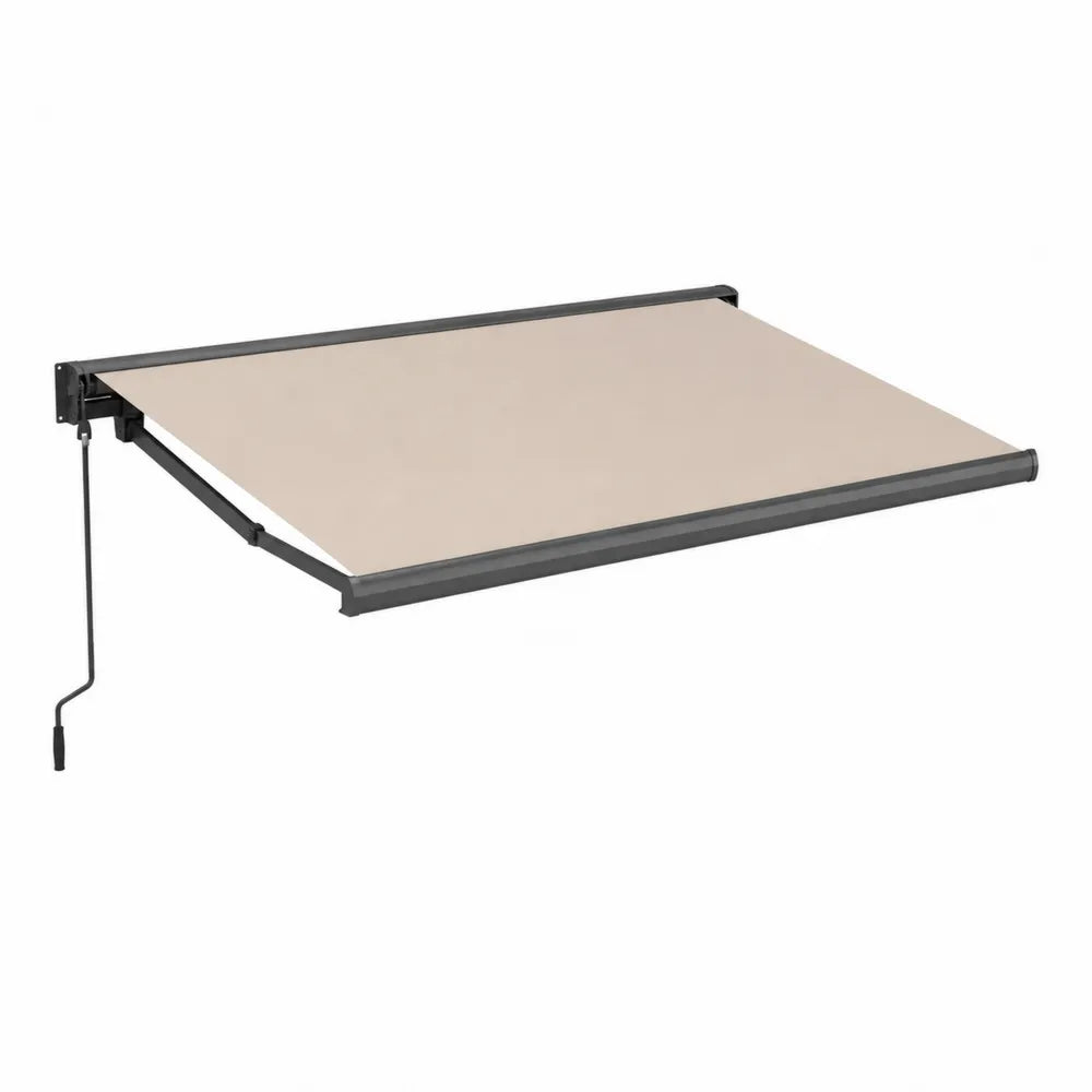 Store banne mural rétractable 300 x 200 cm toile polyester beige structure aluminium et acier noir manivelle manuelle