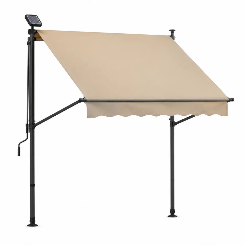 Store banne autoportant à double poteaux en aluminium beige 300 cm 250 cm avec panneau solaire et manivelle