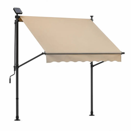 Store banne autoportant à double poteaux en aluminium beige 300 cm 250 cm avec panneau solaire et manivelle