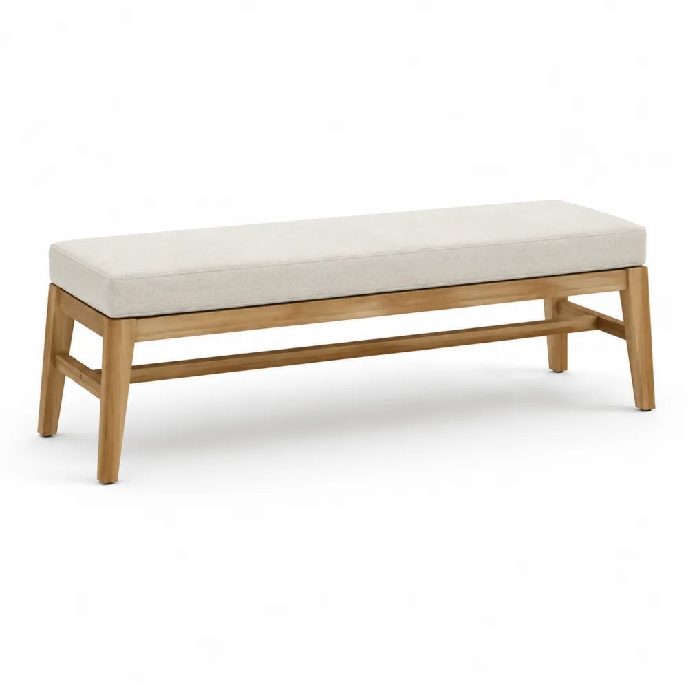 Banc de jardin 2 places avec coussin assise bois d acacia massif beige 120 cm 40 cm 45 cm