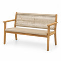 Banc de jardin 2 places en bois d'acacia corde tressée beige 125 cm 55 cm 80 cm accoudoirs bois forme rectangulaire